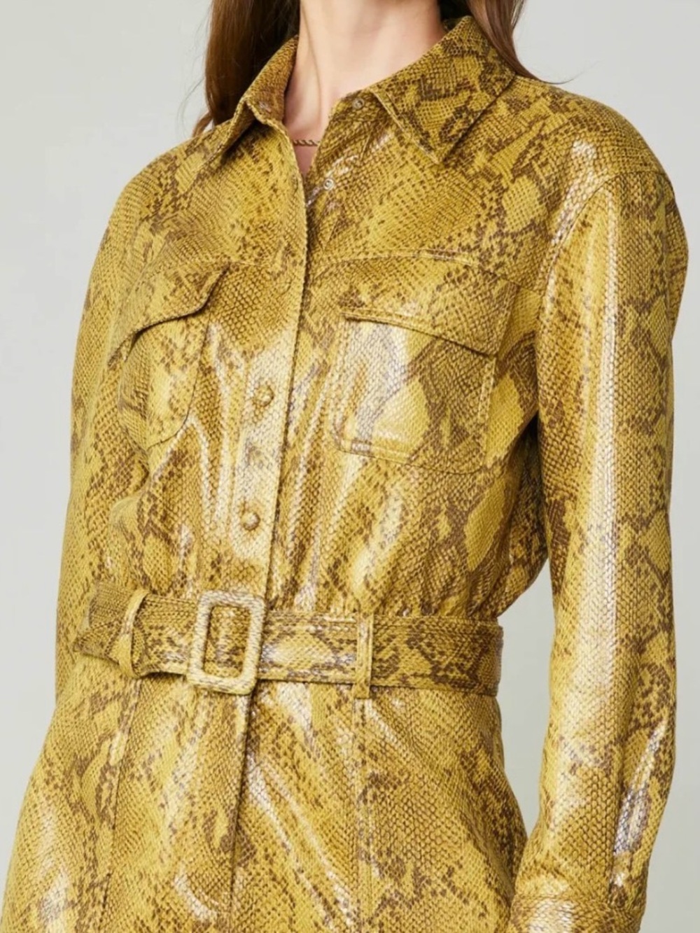Current Air Yellow Snake-Print Belted Dress